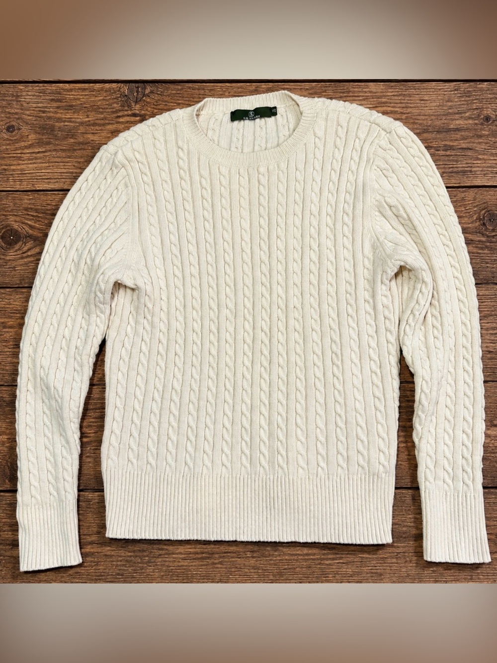 Lillusory Women’s M Cream Cable Knit Crewneck Sweater Cotton Acrylic Classic